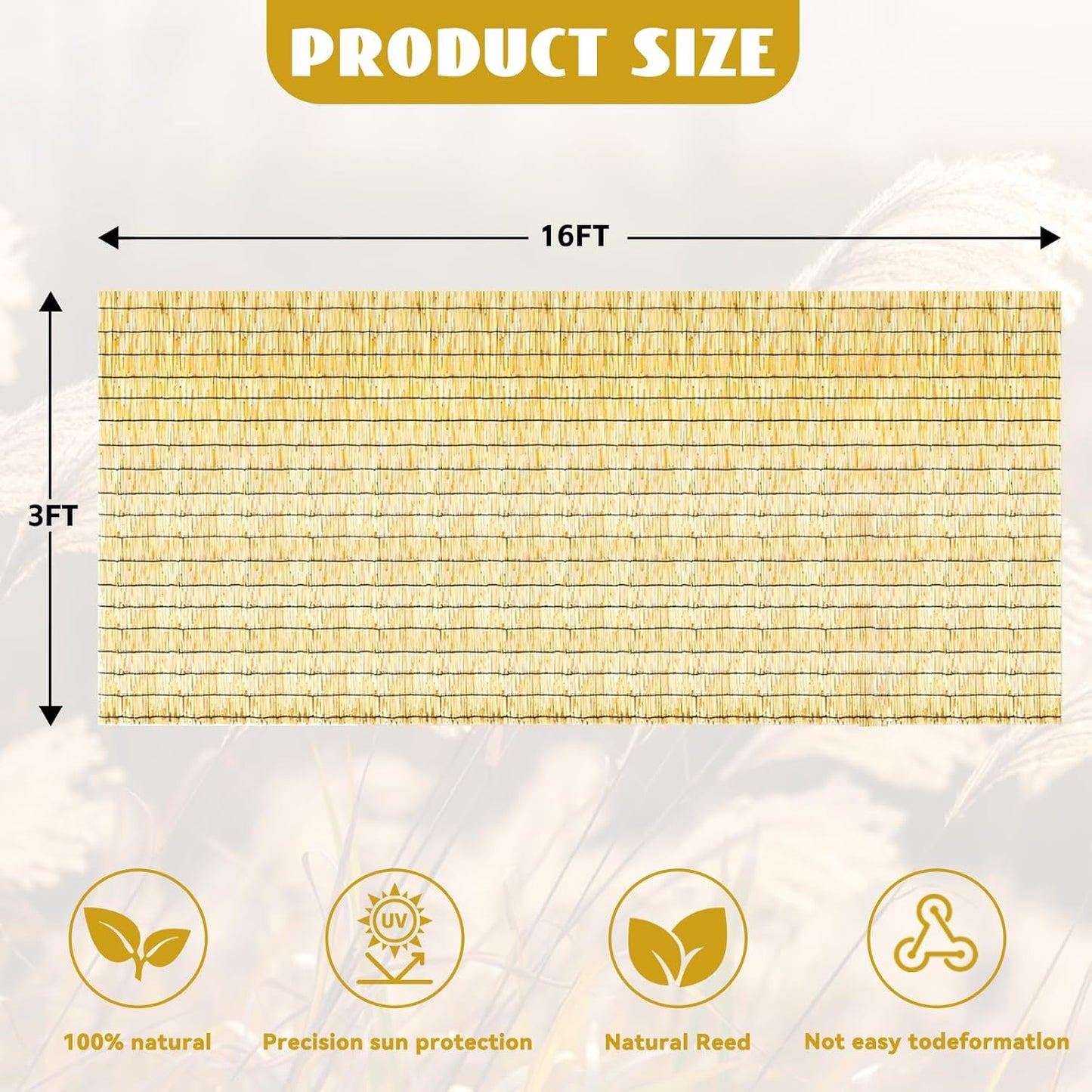 Bamboo Reed Fencing, Natural Bamboo Fence Rolls 3 Feet High, Decorative Reed Curtains Privacy Screen Outdoor for Patio Balcony Garden Backyard, 3 x 16 FT