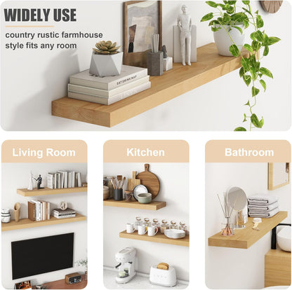 Floating Shelves for Wall, USA-Sourced Brich Wood 48 Inch Long Wall Shelves, Natural Wooden Mounted Picture Ledge Shelf, Nursery Book Storage Shelf Kids Bookshelf, Display Shelf for Bathroom