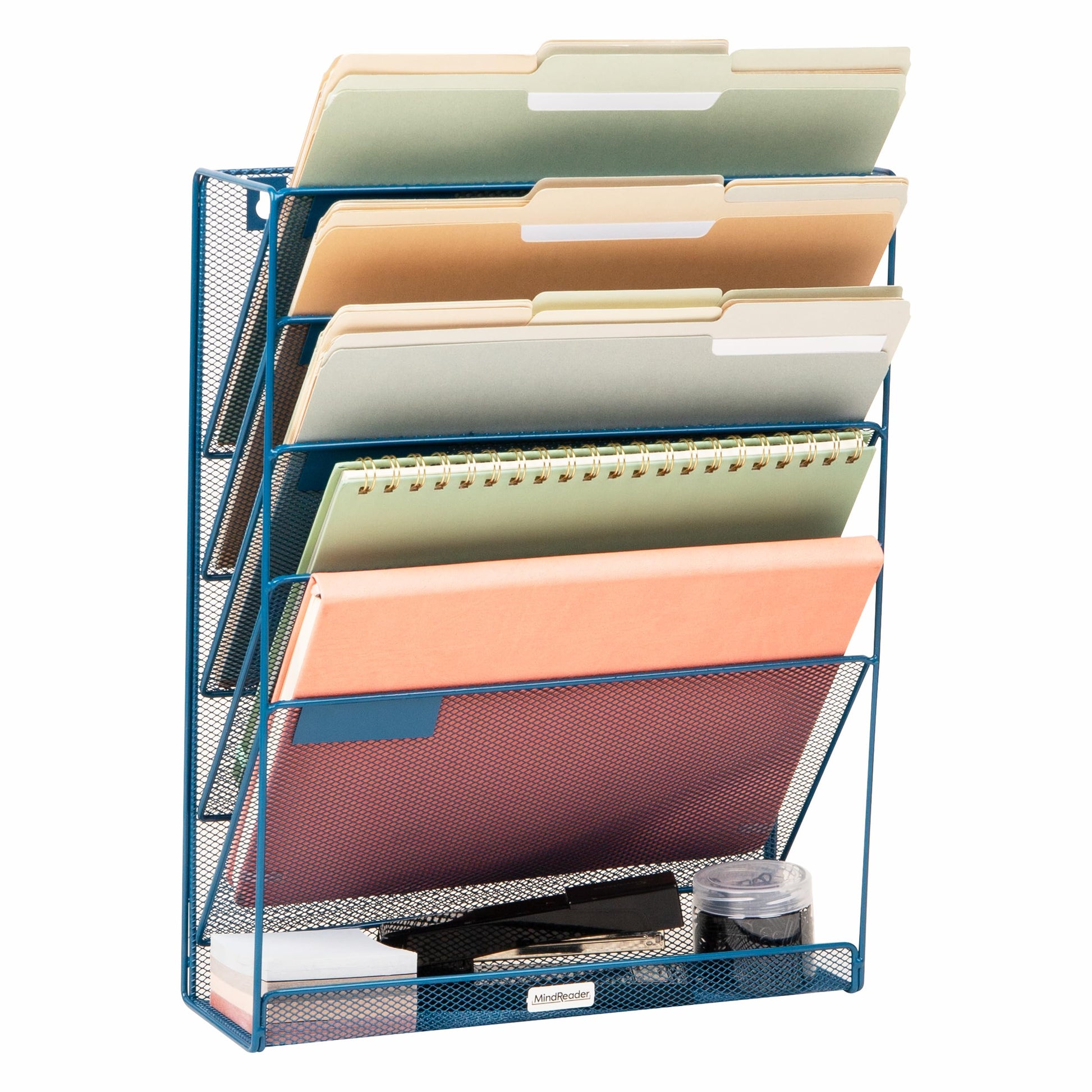 Mind Reader 5-Pocket Vertical File Storage, Desktop Organizer, Wall Mount, Office, Metal Mesh