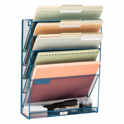 Mind Reader 5-Pocket Vertical File Storage, Desktop Organizer, Wall Mount, Office, Metal Mesh