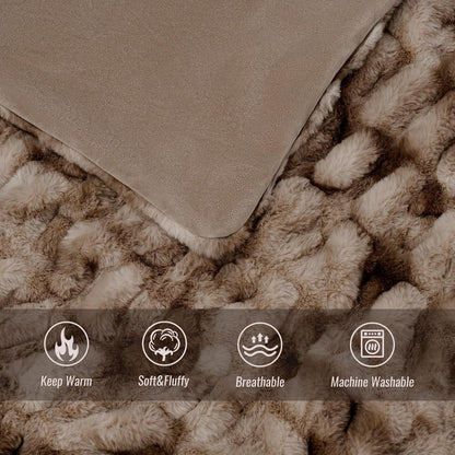 Ultra Soft Luxury Faux Fur Throw Blanket for Counch,Fuzzy Fluffy Plush Warm Cozy Elegant Wrinkled Blanket for Sofa Bedroom Living Room,（50"x60",Tie-dye Coffee）