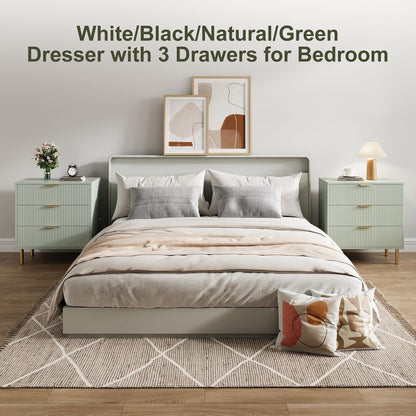 GAOMON 3 Drawer Dresser, Wood Chest of Drawers Organizer Storage with Gold Handle, Small Storage Cabinet, Modern Design Dresser for Bedroom, Living Room, Closet, Hallway, Entryway, Green