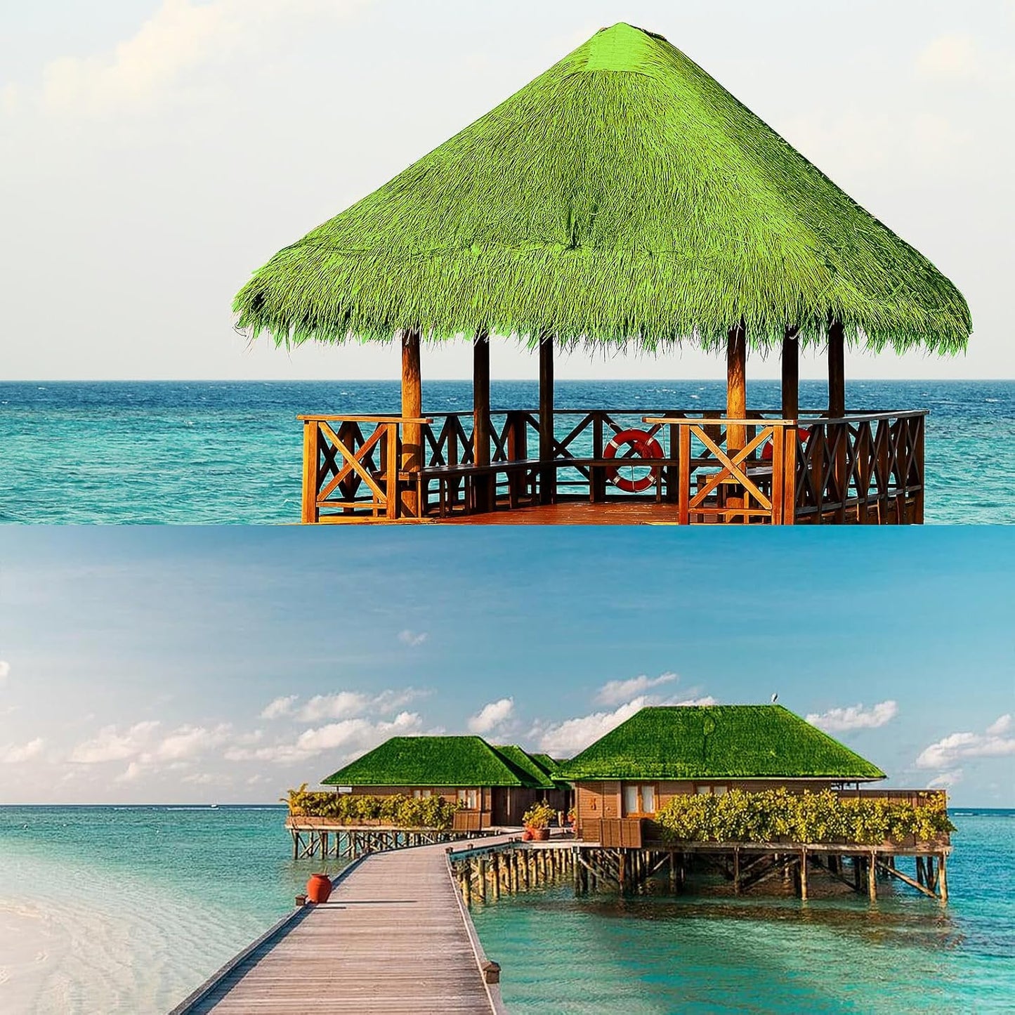 Tiki Straw Roof Thatch - Mexican Style Artificial Palm Rolls, Bar Hut Grass Duck Boat Blinds Runner, Palapa Roofing for Garden Patio Umbrella Covers Fence Party Decoration (Vitality, 16.5' x 16")