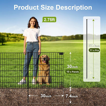 Land Guard 10-Panels No Dig Decorative Fence 30 in(H) x 25 ft(L), Tall Garden Fence Animal Barrier, Removable Fence for Garden, Rustproof Metal Animal Barrier Ground Stakes Fencing
