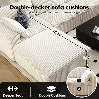 LoveSeat Cloud Couch Modular Sectional Sofa for Living Room,Modern Sofa with Deep Seat，2 Seater Boneless Couch,Comfy Upholstered Corduroy Couches for Apartment, Studio, Office,Bedroom，White