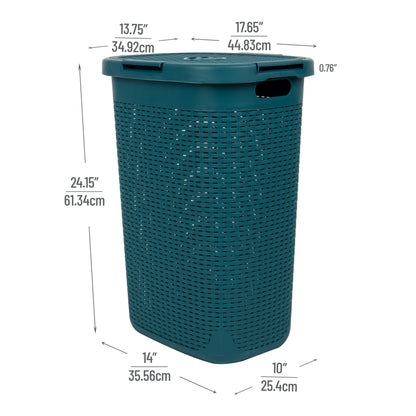 Mind Reader Slim Laundry Hamper with Lid, 60L Tall Clothes Basket, Narrow Tapered Design for