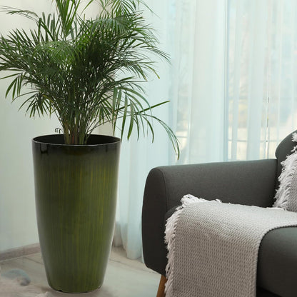 Worth Garden 23.5" H. Large Plastic Planters - Set of 2 Gradient Green Glossy Smooth Finish - Tall Plant Pots for Indoor & Outdoor Use - Decorative Lightweight Flower Pots for Front Porch, Patio, Deck