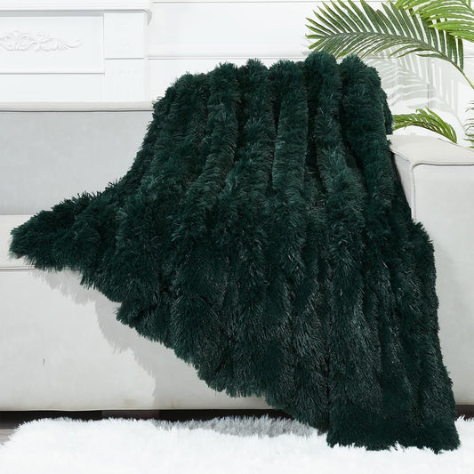 GONAAP Fuzzy Faux Fur Throw Blanket Forest Green Super Soft Cozy Plush Fuzzy Shaggy Blanket for Couch Sofa Bed (Forest Green, Throw(50"x60"))