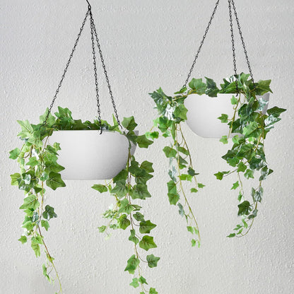 WOUSIWER 13 inch 2Pack Large Hanging Planters for Outdoor Indoor Plants with Drainage Holes and Chain, Round Hanging Flower Pots for Garden Home Porch Decor, White