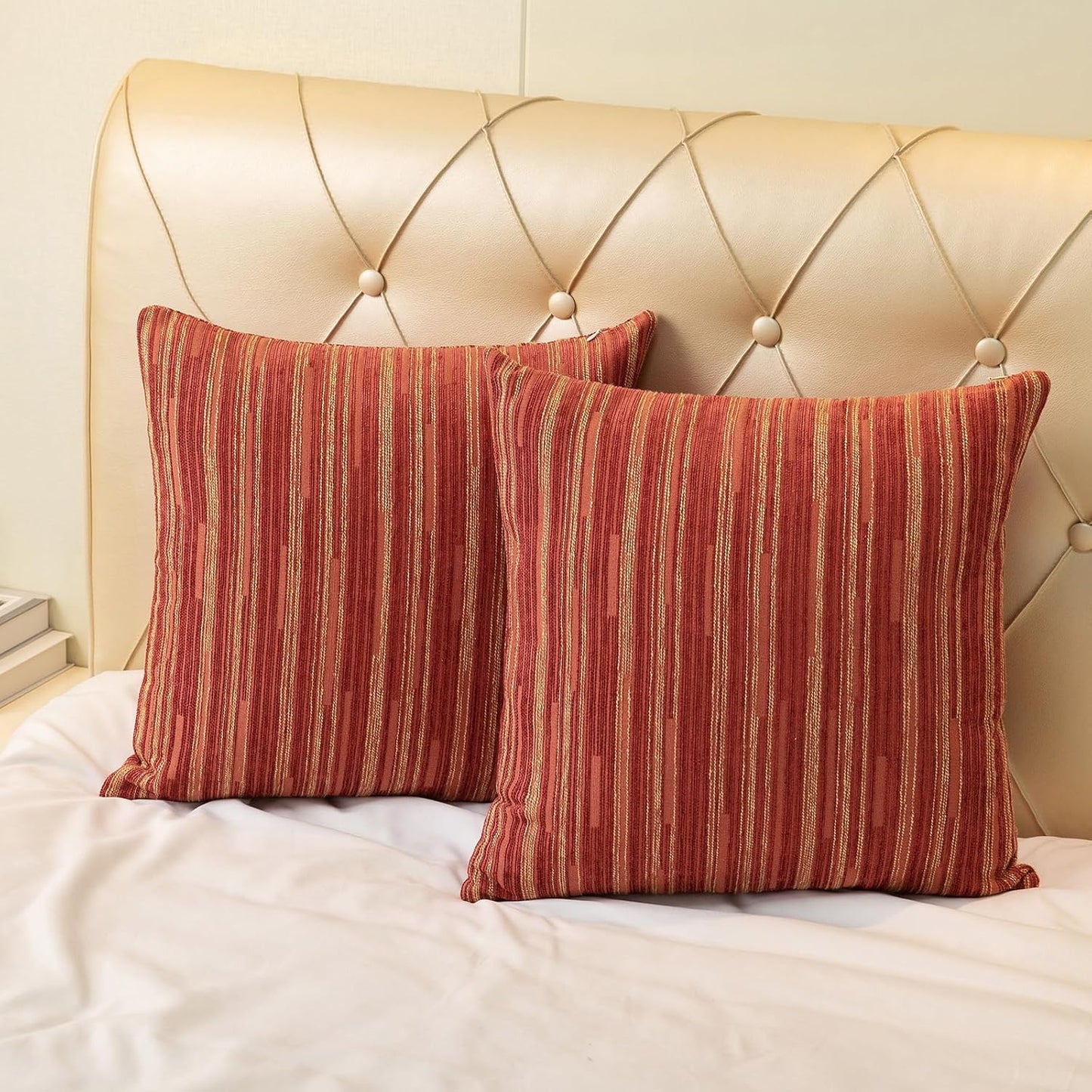 Yeiotsy Pillow Cases Bohemia, Pack of 2, Modern Striped Throw Pillow Covers Geometric Cushion Covers for Sofa Holiday Party Decoration (Red, 18 X 18 Inches)