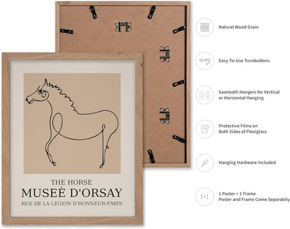 Poster Master Vintage Poster - Retro Minimalist Print - Gift for Artist, Friend - Horse, Line Drawing, Sketch, Abstract - Wall Decor for Living Room, Bedroom, 16x20 Beige Framed