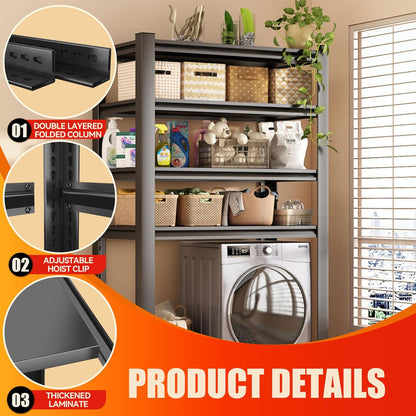 Laundry Shelf,5 Tier Over Washer and Dryer Storage Shelves,Adjustable Easy to Install,Space Saver Laundry Shelf Organizer,Utility Shelves for Balcony (with fence-78 H*18" D*47.24" W)