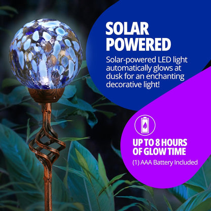 Exhart Garden Solar Lights, Decorative LED Honeycomb Glass Ball Garden Stake, Glass and Metal Outdoor Decoration, Blue, 4 x 31 Inch