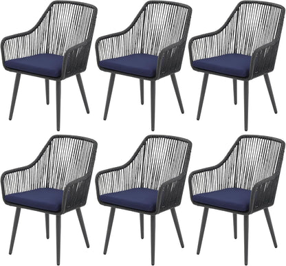 Patiorama Outdoor Dining Chairs, Patio Dining Chair Set of 6, All-Weather Woven Rope Rattan Chairs, Outdoor Dining Wicker Chair with Armrests for Indoor Balcony Pool Backyard(Blue)