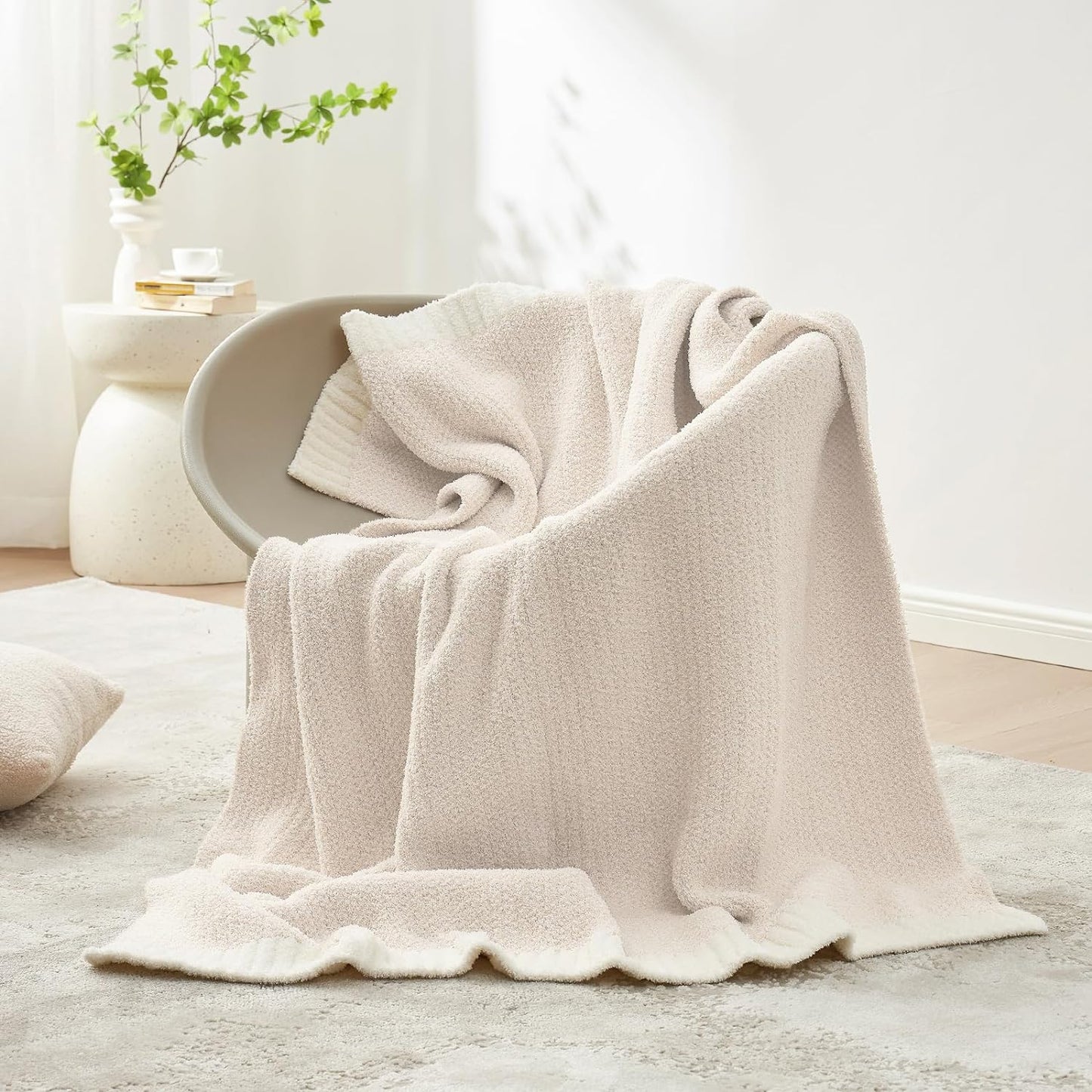 Snuggle Sac Heather Ivory Oversized Throw Blanket for Couch, Super Soft Warm Blankets Cozy Knit Fuzzy Lightweight Throw XL for Sofa, Bed, Heather Ivory, 50x 70 inches