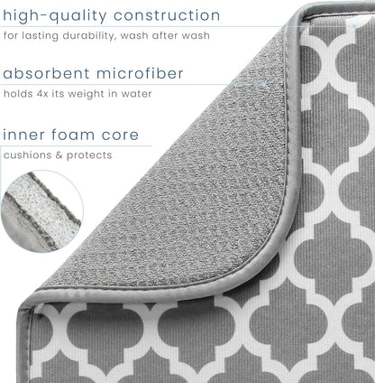 S&T INC. Dish Drying Mat, 16” x 18”, Absorbent Microfiber Kitchen Counter Mat, Dish Drying Pad for Dishes, Utensils, Pots and Pans, Large, White Trellis