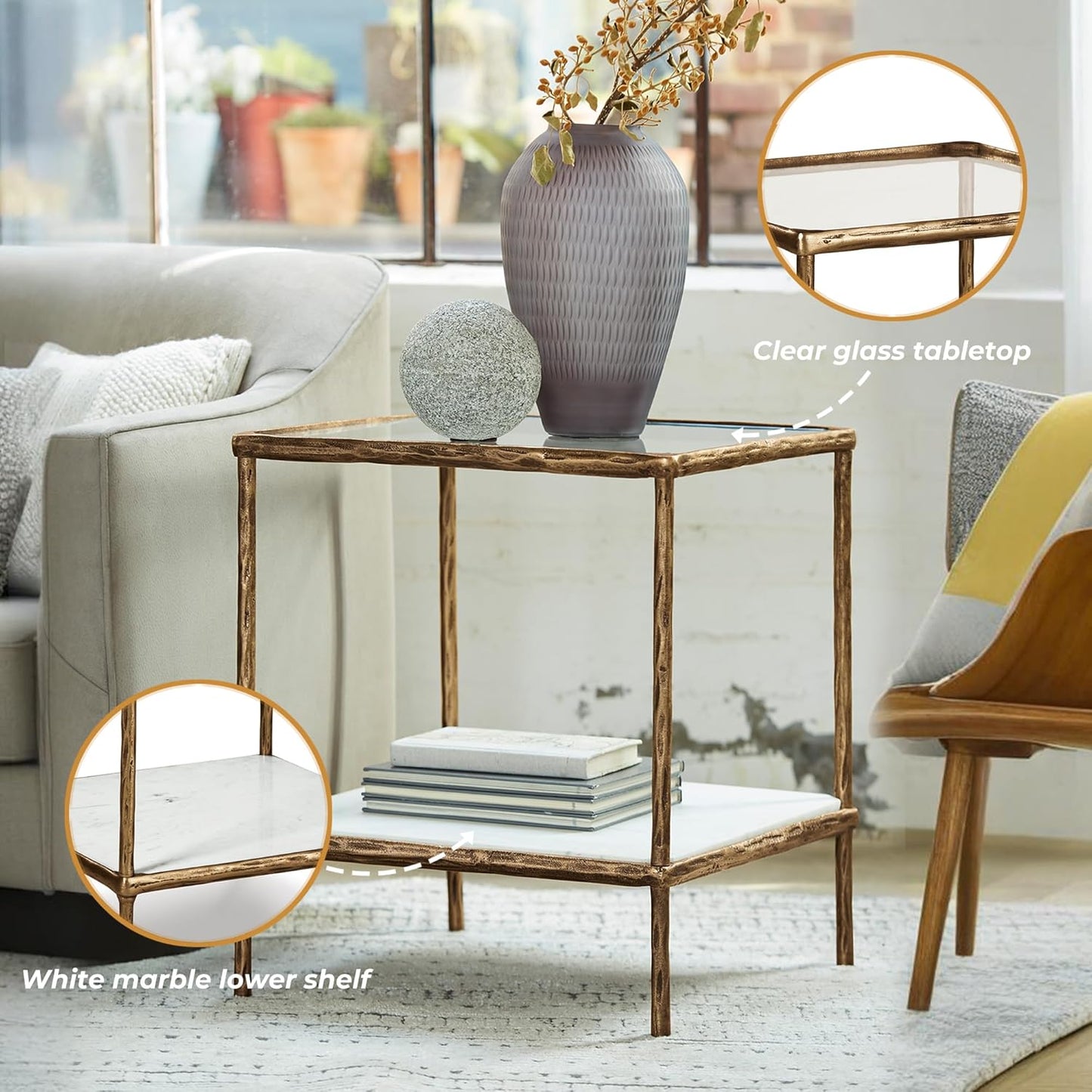 Signature Design by Ashley Ryandale Contemporary Accent Table, Antique Brass Finish