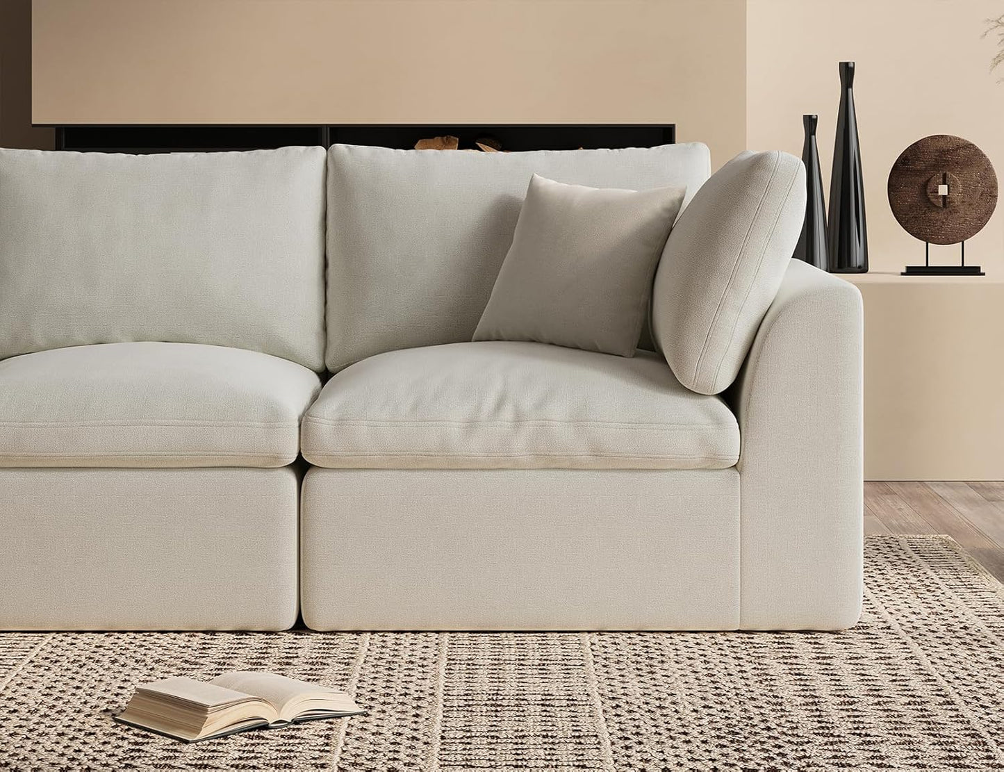 Oversized Cloud Couches for Living Room, Convertible Sectional Couch with Ottoman, 7 Seater Large Modular Sectional Sofa, Warm White