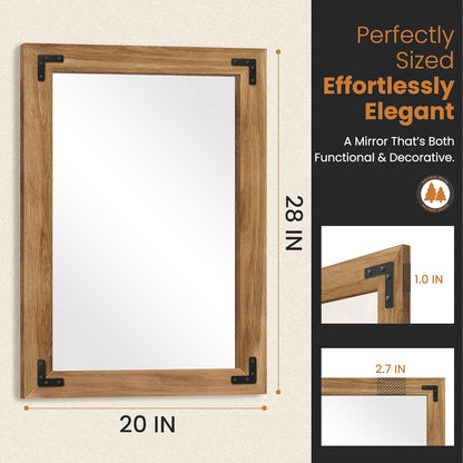 Bathroom Mirror for Wall with Wooden Frame, 20"x28" Solid Wood Vanity Mirror for Farmhouse, Bathroom, Bedroom, Vertical or Horizontal Hanging