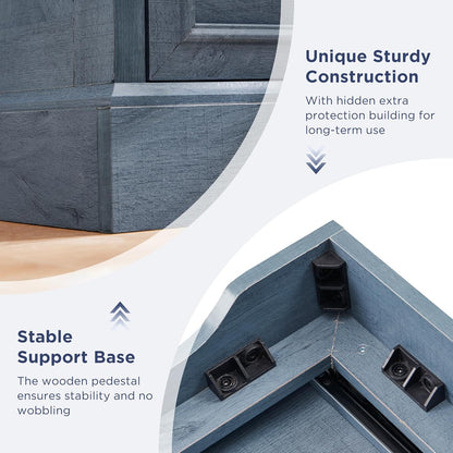 Farmhouse 6 Drawer Dresser for Bedroom, 52 Inch Wide Modern Dresser TV Stand with Large Drawers & Bar Handles, Rustic Wood Chest of Drawers for Bedroom, Living Room, Hallway, Blue