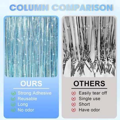 3 Pack 3.3 x 8.2 ft Laser Blue Foil Fringe Backdrop Curtains, Tinsel Streamers Party Decorations, Fringe Backdrop