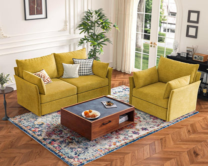 136.4" Oversized Modular Sectional Sofa, U Shaped Convertible Couch with Movable Ottoman, Large 7 Seat Corner Couches for Living Room Deep Seat Yellow Chenille