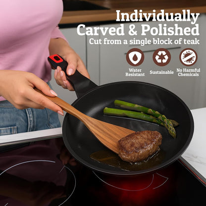 PriorityChef Premium Wooden Spoons for Cooking - 8pc with Utensil Holder, Spoon Rest and Hanging Hooks, Smooth Finish Teak Wooden Utensil Set, Heat-Resistant & Nonstick Safe, Ideal for Gifting