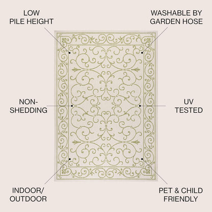 JONATHAN Y Vintage Filigree Indoor Outdoor Area Rug 9X12 Cream/Green, Charleston Textured Weave for Backyard, Patio, Porch, Easy-Cleaning, High Traffic, Pet-Friendly, Non-Shedding (SMB106I-9)
