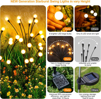 ASMAD Solar Lights Outdoor(6-Pack, 48 LEDs), Solar Garden Lights, Outdoor Decorations, Firefly Light for Patio Decor, Big Bulb, Unique Gifts for Women, Gifts for Grandma