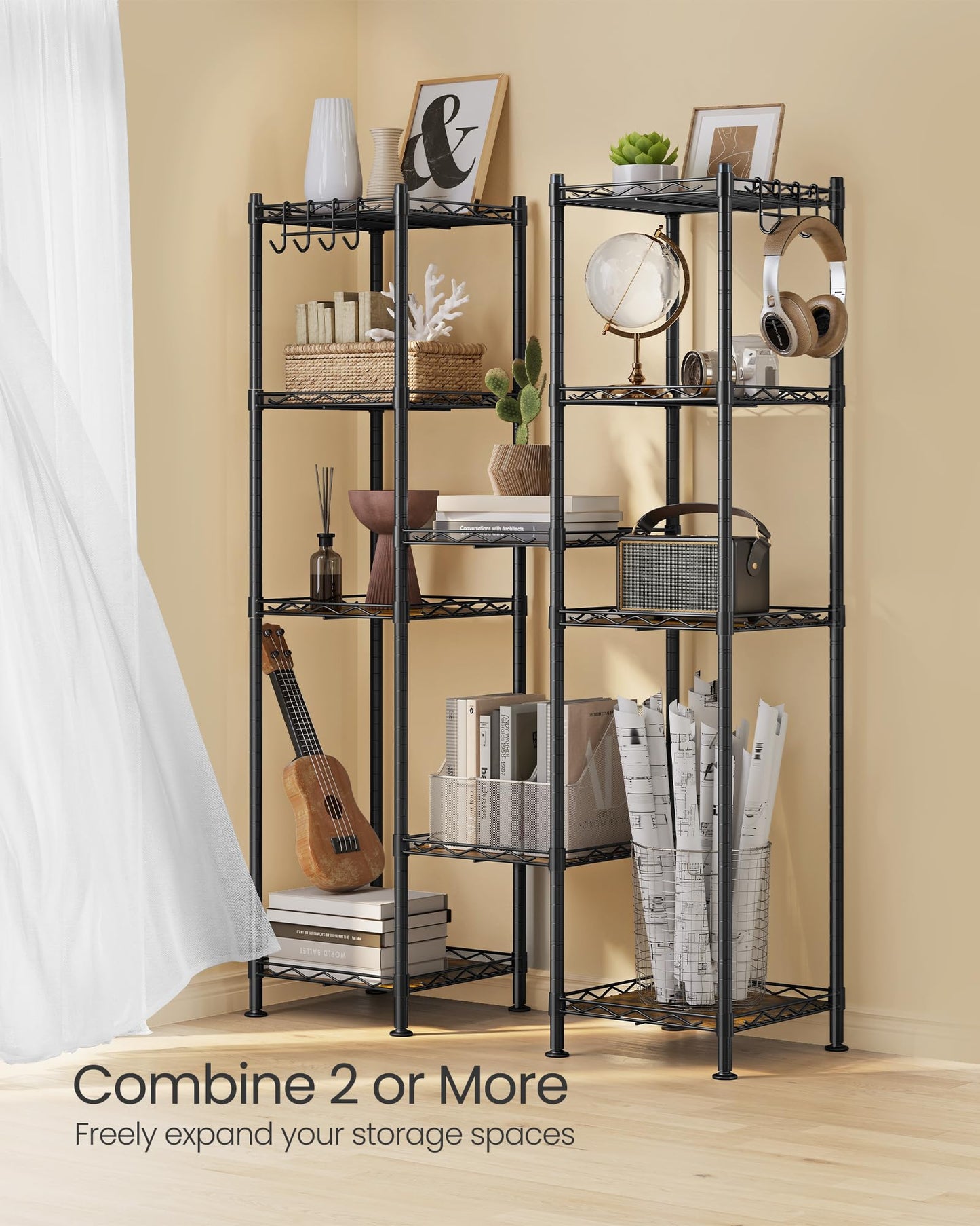 SONGMICS Storage Shelf, Bathroom Storage Rack, 5 Tier, Ink Black