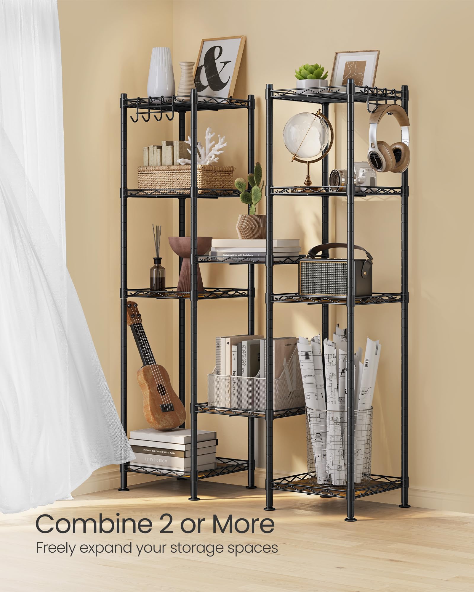 SONGMICS Storage Shelf, Bathroom Storage Rack, 5 Tier, Ink Black