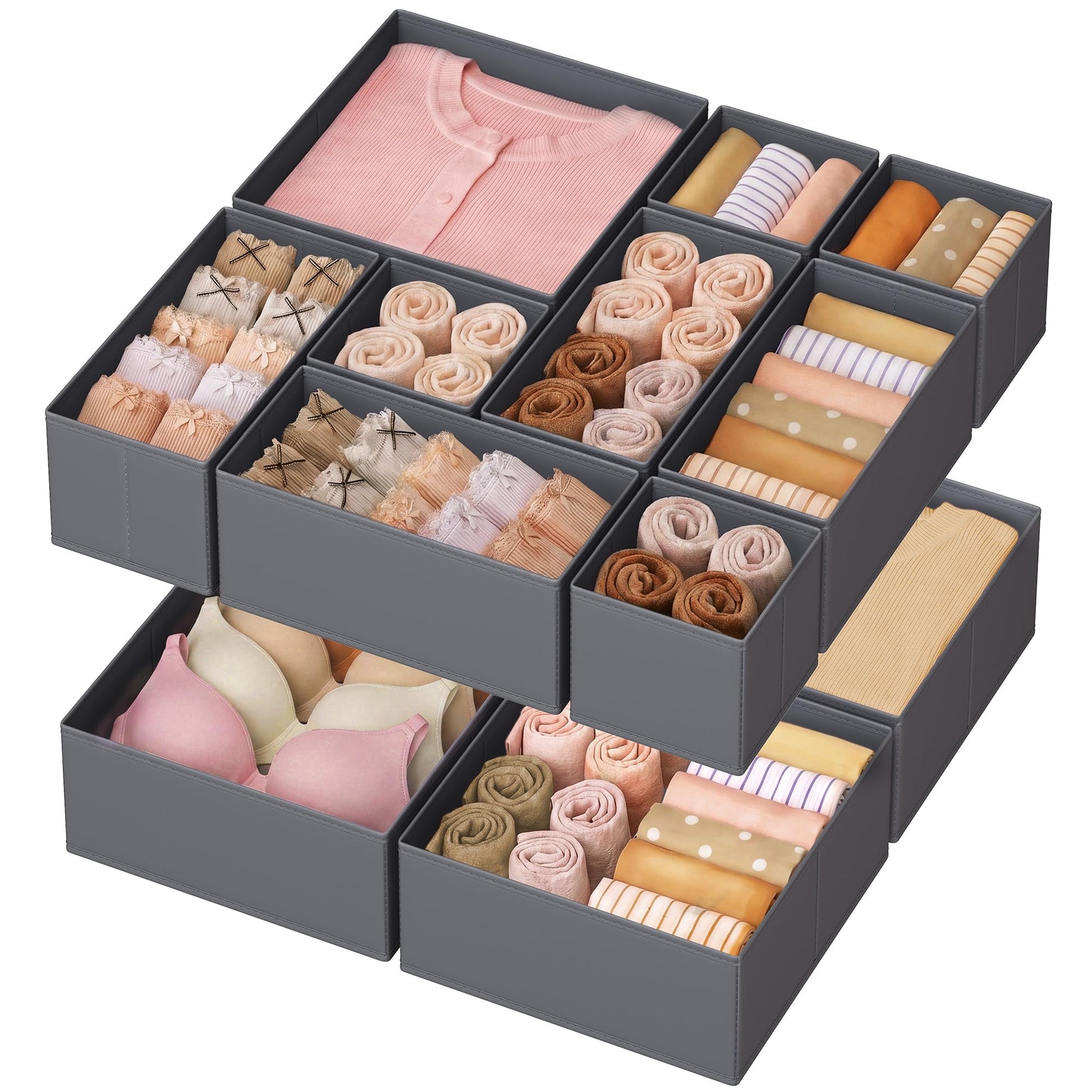 SONGMICS Drawer Organizer, Dresser Drawer Organizers, Set of 12, Foldable Fabric Storage Bins for