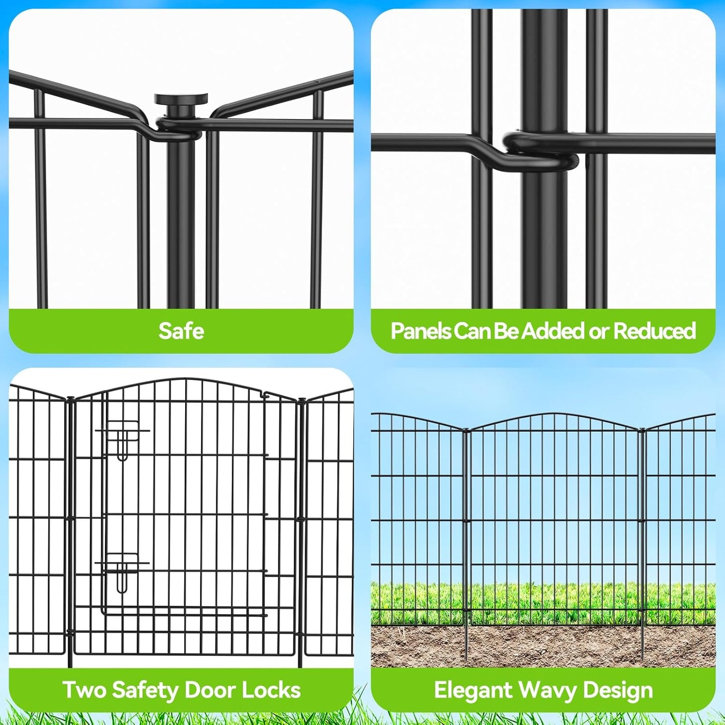 INJOPEXI Garden Fence 12 Panels 23.6ft (L)×30in (H) Decorative Garden Fences with 11 Panels + 1 Gate, No Dig Animal Barrier Fencing Rustproof Metal Wire Temporary Dog Fence Border for Outdoor Yard