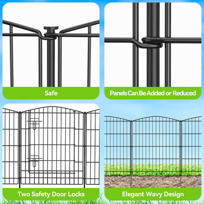 INJOPEXI Garden Fence 12 Panels 23.6ft (L)×30in (H) Decorative Garden Fences with 11 Panels + 1 Gate, No Dig Animal Barrier Fencing Rustproof Metal Wire Temporary Dog Fence Border for Outdoor Yard