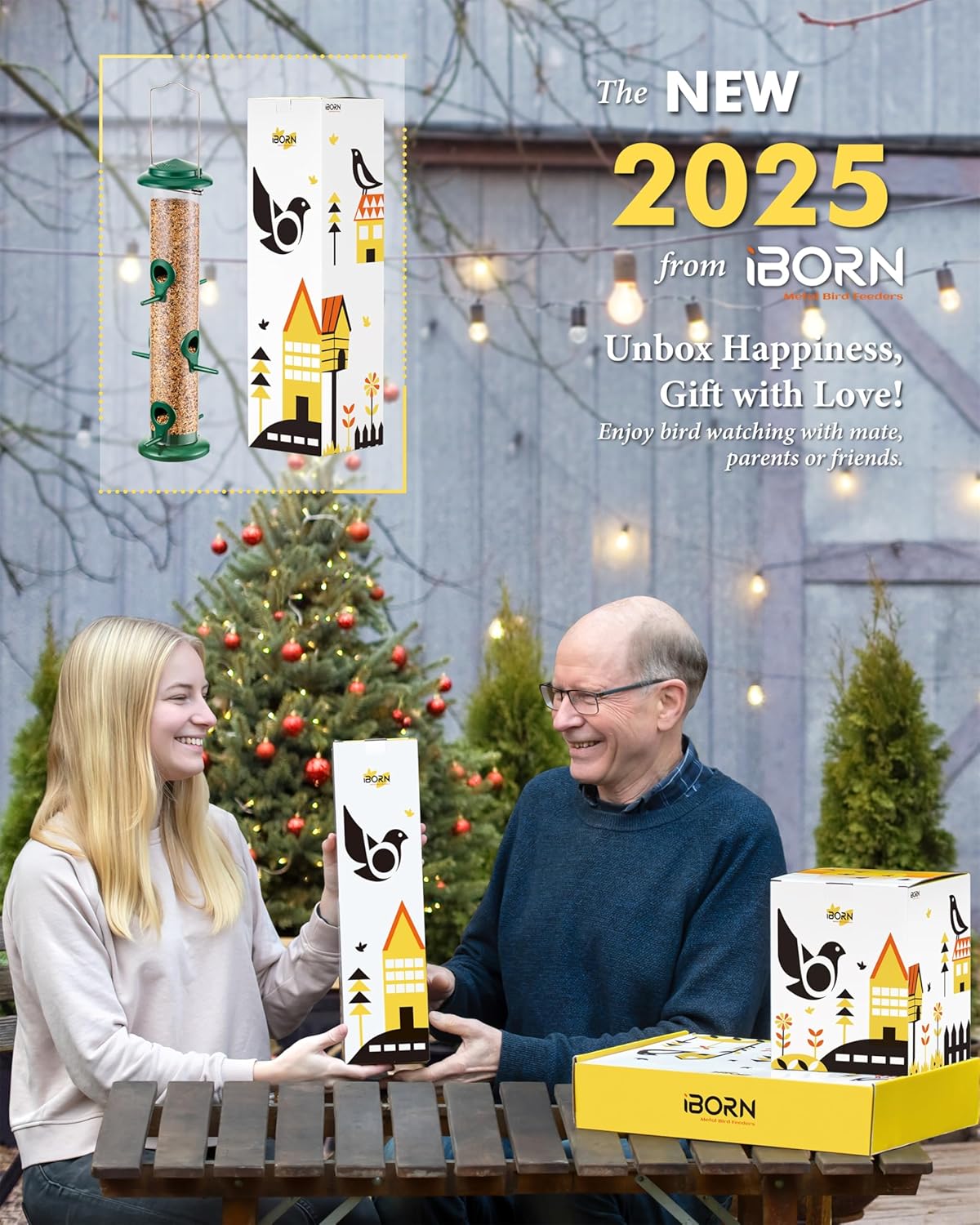 iBorn Metal Bird Feeders 6 Ports Hanging Wild Bird Seed Feeder for Mix Seed Blends, Niger Seed Feeder, Sunflower Heart, Birdbath, Heavy Duty All Metal Green Finishing 14 Inch 6Port