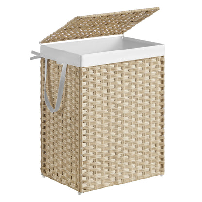 SONGMICS Laundry Hamper with Lid, 23.8 Gallon (90L) Synthetic Rattan Clothes Laundry Basket with