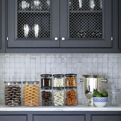 Urban Green Glass Jars with Black Bamboo Lids, Food Storage Containers with Airtight Black Lids, Glass Kitchen Canisters Sets (3 pack of 20oz + 3 pack of 30oz)