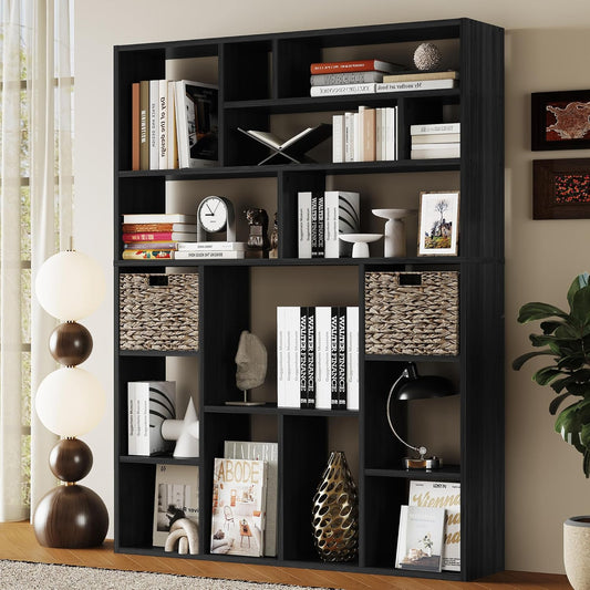 BLANKSPACE 71" H Large Bookcase with 6 Open Shelves & 2 Baskets - Heavy Duty Storage Shelf for Home Office, Living Room, Freestanding Organizer