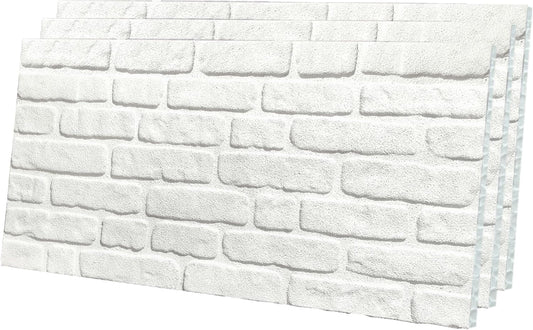 IZODEKOR 3D Stone Effect Wall Panels - Faux Stone Paneling for Living Room, Kitchen, Bathroom and More | Snow White - Pack of 3, Covers 16 sq ft