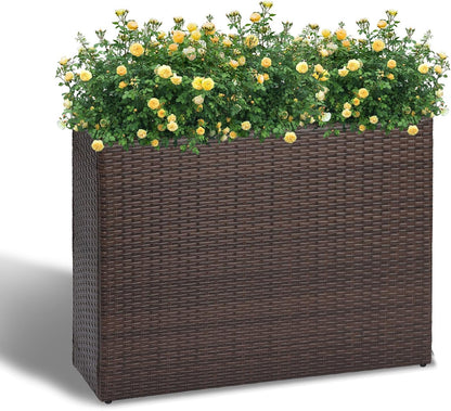 LEWIS&WAYNE Large Rectangular Block Planter Box Handmade Wicker Tall Planters for Outdoor Plants with Removable Liners Modern Planter for Indoor Outdoor Patio Deck - Brown, 38''x11''x30''