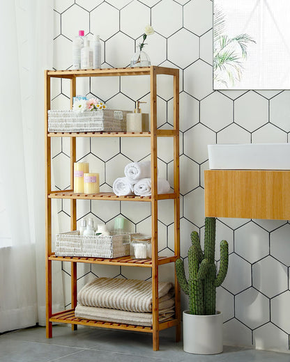 SONGMICS 5-Tier Bamboo Shelf, Freestanding Bathroom Storage Rack