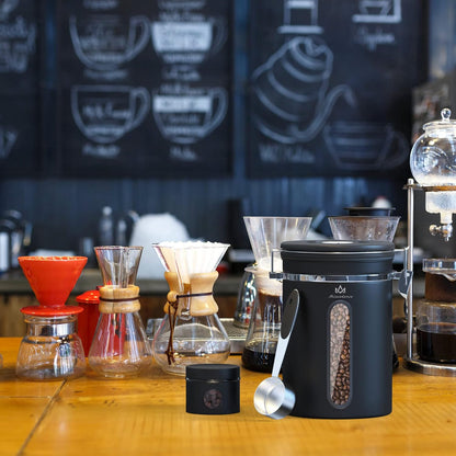 Coffee Canister for ground coffee with Transparent Window,Date Tracker CO2 Valve 304 Stainless Steel Kitchen Food Airtight storage container for Coffee Beans or Grounds, Tea, Sugar(black 22OZ)