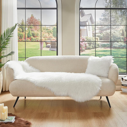 AMTOVO Faux Sheepskin Rug, White Ultra Soft Fluffy Shag Area Rug, 2 x 6 ft Faux Fur Rug for Bedroom Sofa Throw Cushion Room Decor, Sheepskin