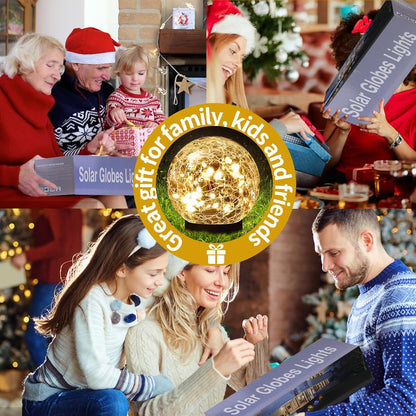 Solar Globe Lights Outdoor Waterproof-Solar Balls for Garden-Cracked Glass Ball Outdoor-Solar Orbs for Outside-Outdoor Decorations for Patio and Yard Lawn Backyard Decor