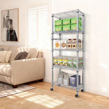PeacefulHues 5-Tier Storage Shelves with Wheels and Adjustable Shelf, 1100 LBS Loading Capacity