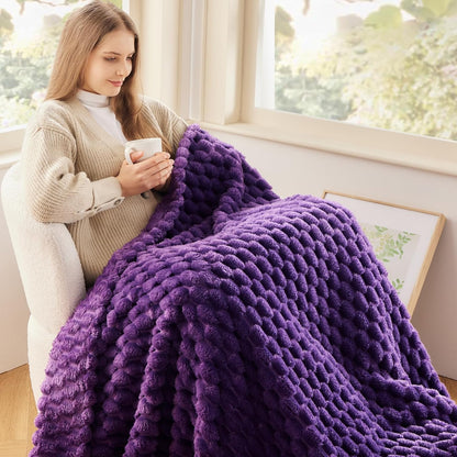 NEWCOSPLAY Super Soft Throw Blanket Purple Premium Silky Flannel Fleece 3D Clouds Stylish Jacquard Lightweight Bed Blanket All Season Use 350GSM (Purple, Throw(50"x60"))
