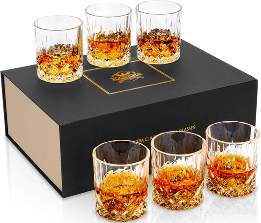 KANARS Whiskey Glasses Set of 6 with Elegant Gift Box,10 Oz Premium Old Fashioned Crystal Glass