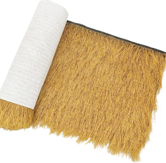Realistic Synthetic Thatch Roll Sun-Bleached Yellow - 18 & 30 Inch Widths - Reinforced Weave for