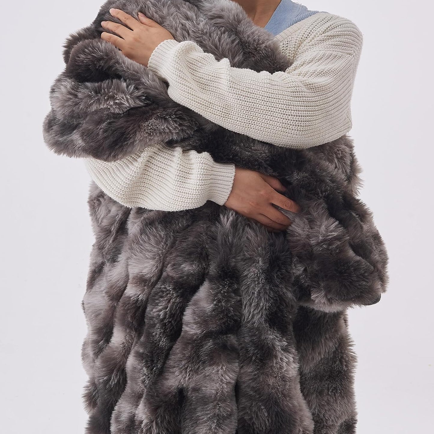 Lotus Karen Faux Fur Blanket Tie-Dye Dark Gray Twin Size - Big Bubble Rabbit Fluff Throw for Couch Small Fluffy Fuzzy Cozy Thick Furry Plush Shaggy Blankets 60x80 Inches