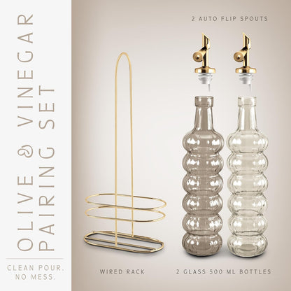 COOK WITH COLOR Glass Olive Oil Bottle Dispenser - 2 Pack- 17oz Oil and Vinegar Cruet - Olive Oil Carafe Decanter for Kitchen